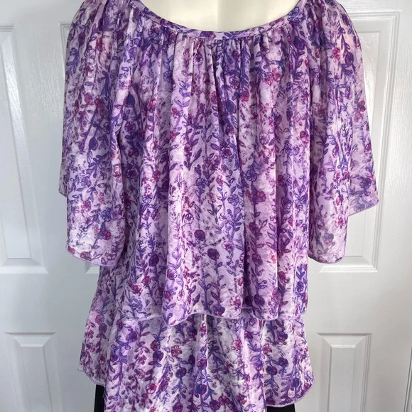 VINTAGE AMERICA Nine West Collection Floral layered tiered blouse Pink lilac S - Picture 5 of 7